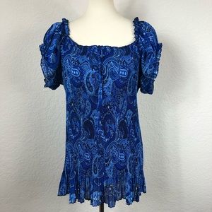 Lane Bryant Blue Paisley Print Blouse Sz 14/16